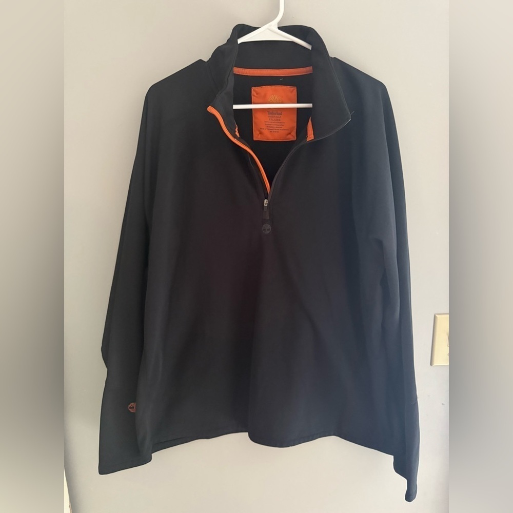 Timberland 3/4 Zip Pullover Lightweight Jacket Mens SZ 2XL Black Orange Casual